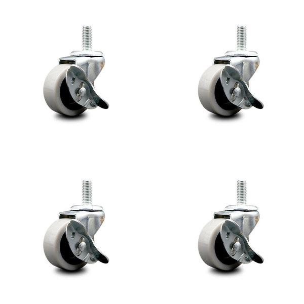 Service Caster 2 Inch Thermoplastic Wheel 8mm Threaded Stem Caster Set with Brakes, 4PK SCC-TS05S210-TPRS-SLB-M815-4